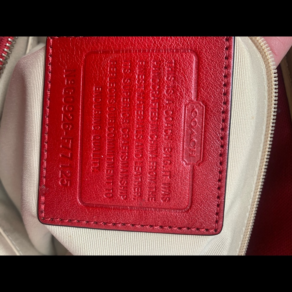 Coach Tote in Red canvas trimmed in leather. - Picture 8 of 9
